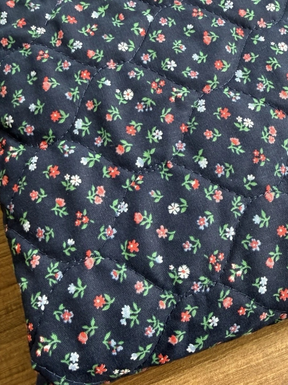 VTG 80s Micro Floral Navy Blue Pre Quilted w/Batting Fabric 1 yard +11" L x 44"W